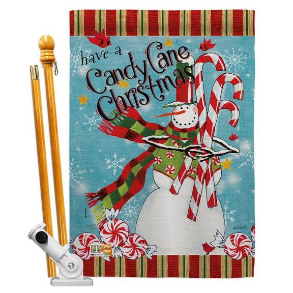 Breeze Decor BD-XM-HS-114205-IP-BO-D-US18-WA 28 x 40 in. Candy Cane Christmas Winter Impressions Decorative Vertical Double Sided House Flag Set & Pole Bracket Hardware