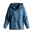 thumbnail image 5 of Yigetop Women's Zip up Hooded Denim Jacket Long Sleeve Hoodie Casual Loose Retro Washed Jean Outerwear Coat Blue 4XL, 5 of 5