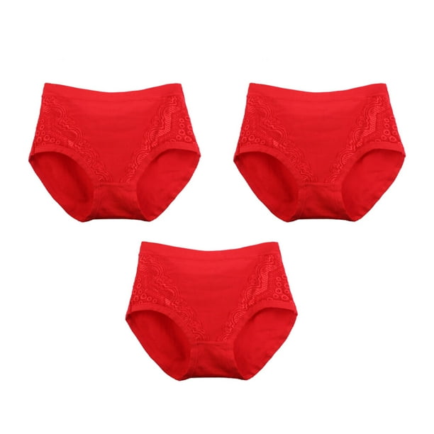 kurtrusly 3 Pieces Women Briefs Solid Color Washable Portable Reusable  Knitted Breathable Girls Lingerie Panties Underwear Red XL 