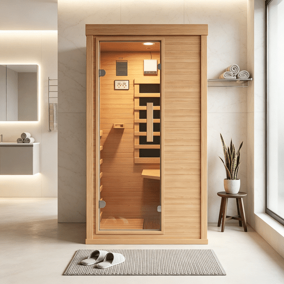 1-2 Person Indoor Infrared Sauna, Full Spectrum Dry Sauna with Red Light Therapy, Low EMF Far Infrared Sauna for Home Spa, Muscle Recovery, Patio & Backyard