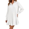 thumbnail image 2 of Long Sleeve Women Casual Button Down Shirt Dress Collared Pleated Swing Mini Dresses, 2 of 6