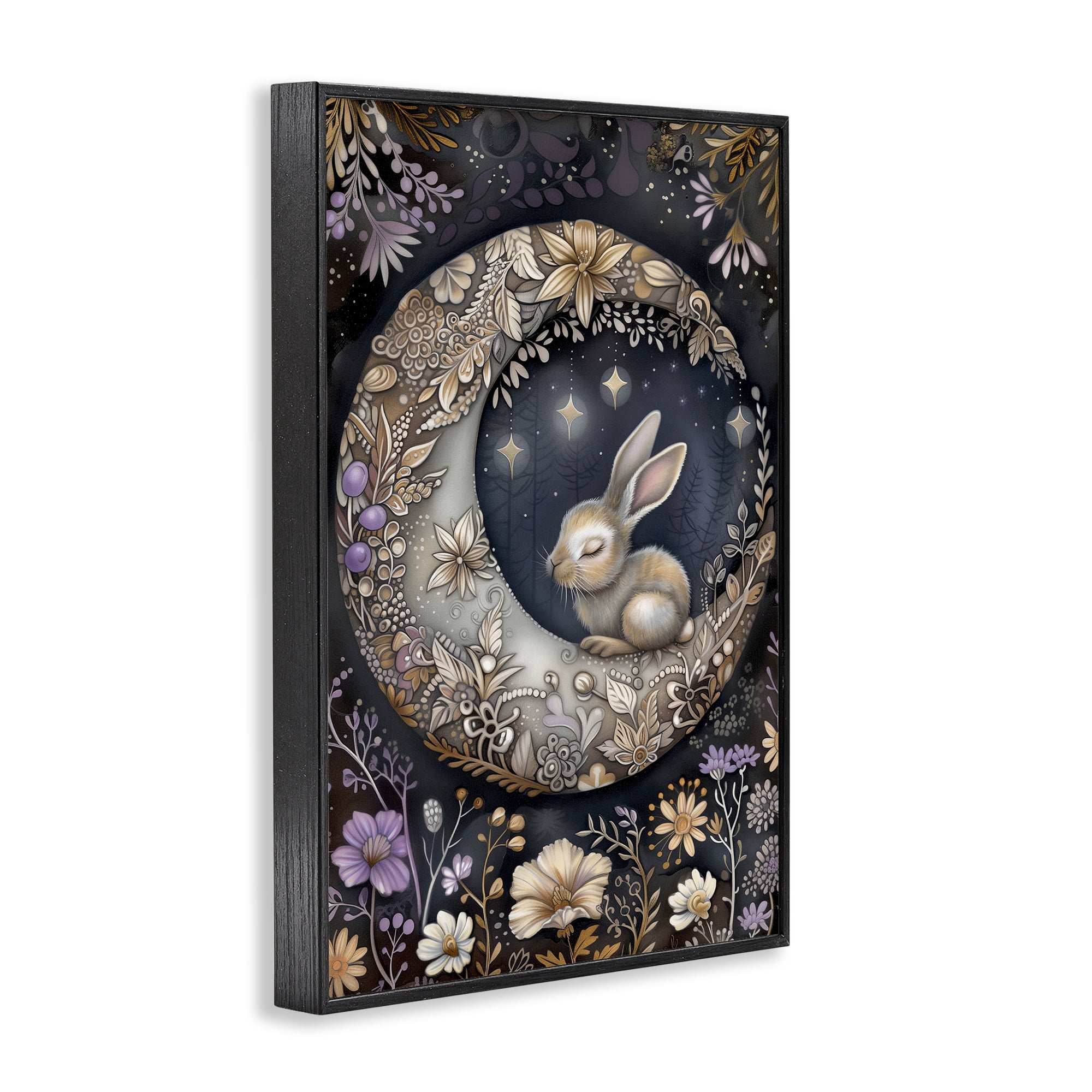 Stupell Industries Rabbit Sleeping on Moon Animals & Insects Painting Black Framed Art Print Wall Art, 20 x 30