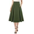 thumbnail image 2 of Women's Retro Swing Skirt with Hidden Side Pockets and Full Circle Hem, Soft Stretch Fabric for All Day Comfort Green S, 2 of 8