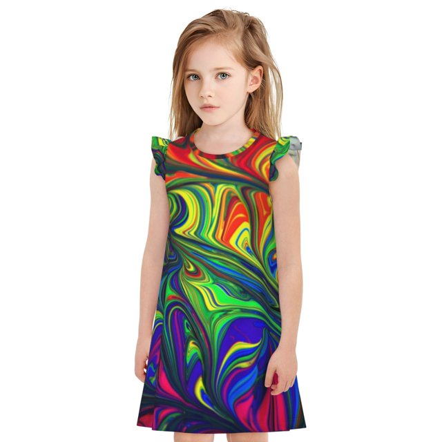 Fotbe Pride Rainbow Vestido de Dormir para Niñas de 3 a 10 Años, Mangas Cortas, Estilo Princesa, Pijama Camisón con Mangas Voladas-Medium
