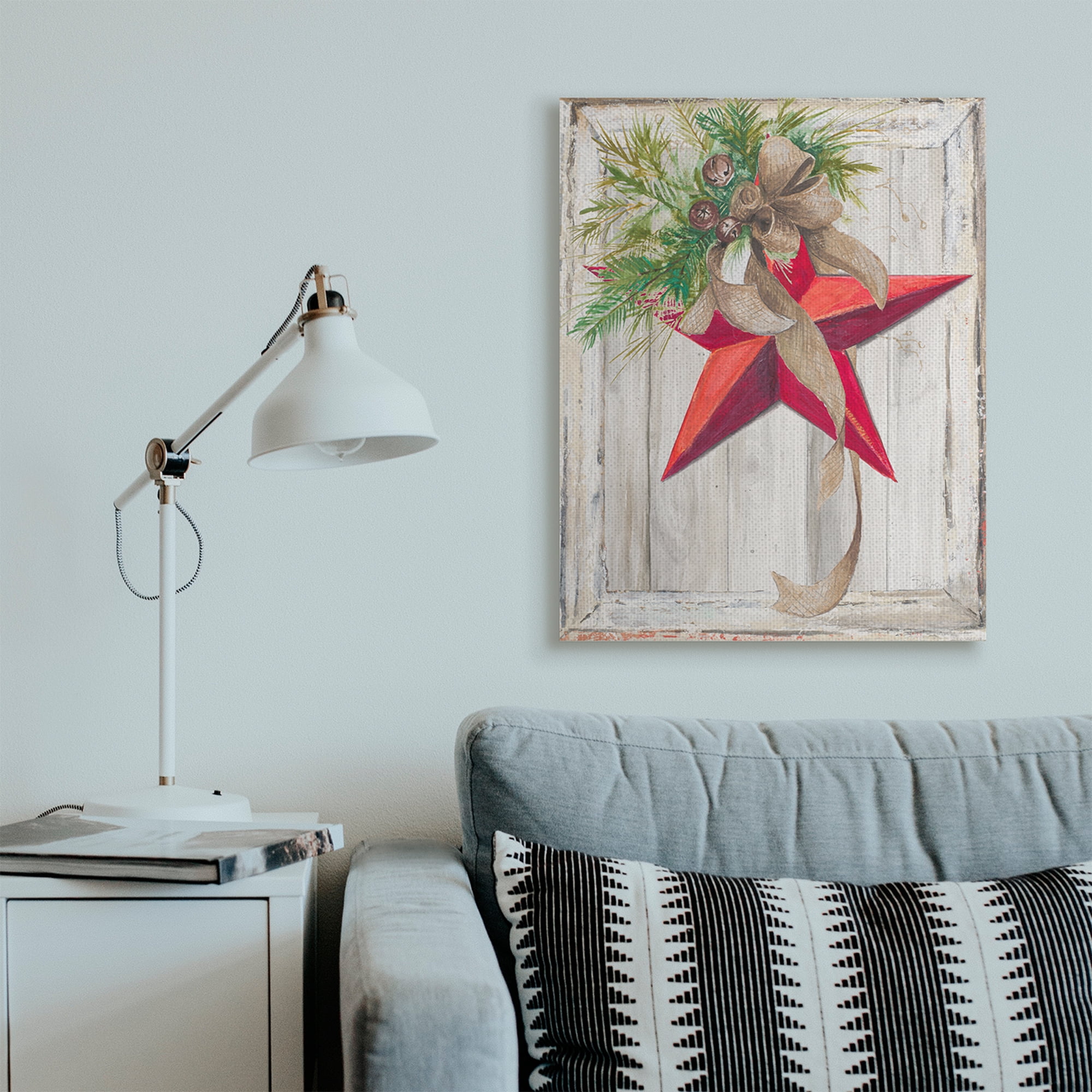 Stupell Industries Rustic Winter Red Star Barn Wood Holiday Painting Gallery Wrapped Canvas Art Print Wall Art, 30 x 40