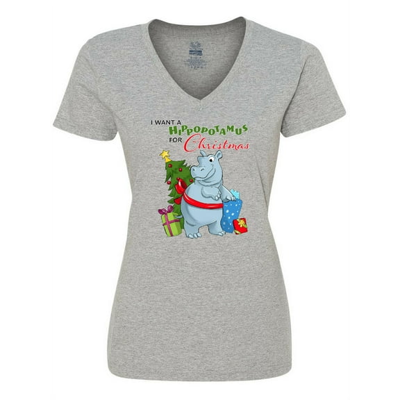 Inktastic I Want a Hippopotamus for Christmas Women's V-Neck T-Shirt