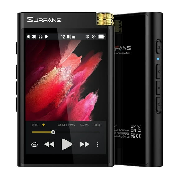 Surfans Hifi Bluetooth Mp3 Player: F28 High Res Lossless Portable Music Player 3.5 in Digital Black