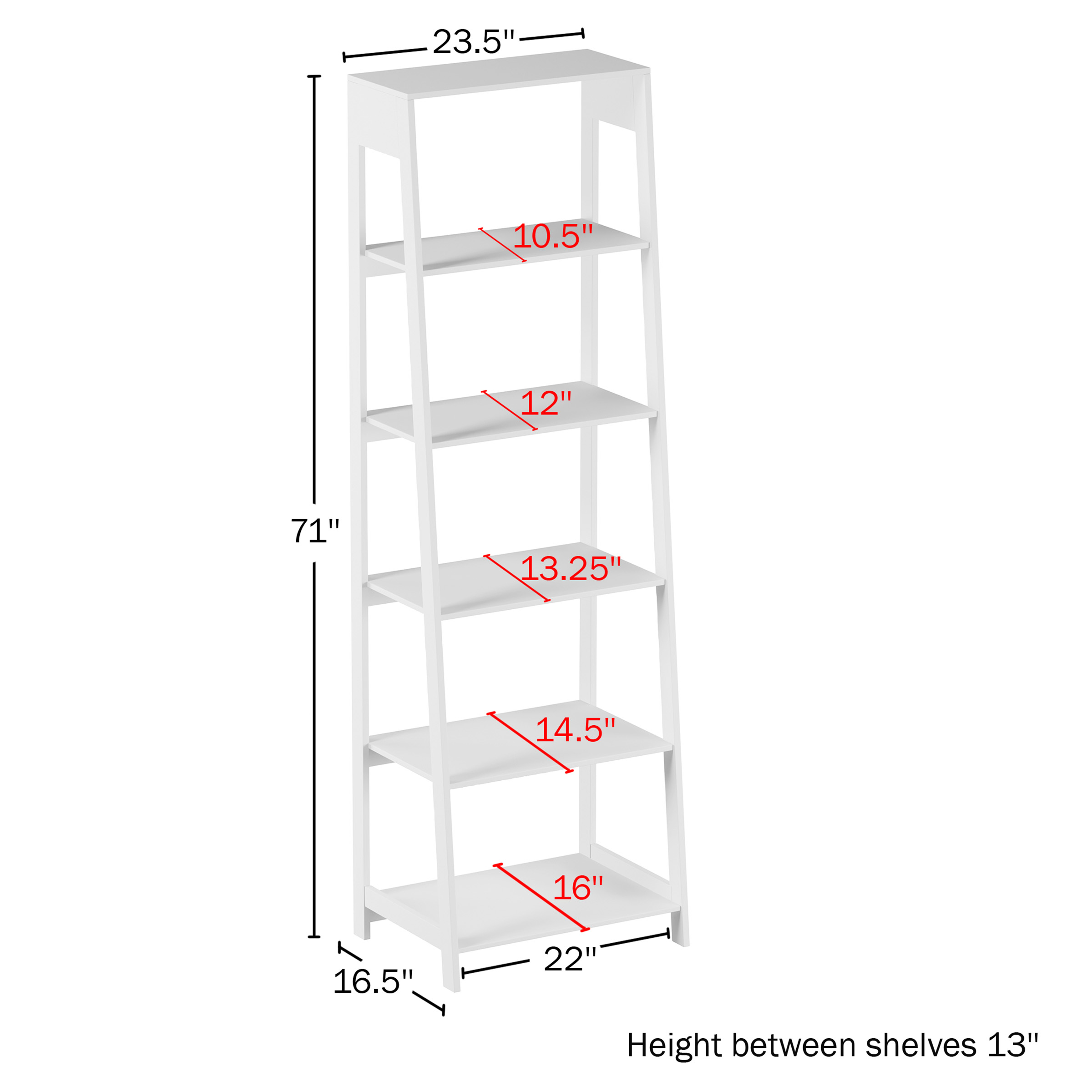 Somerset Home 5-Tier Freestanding Wood Ladder Bookshelf for Storage ...