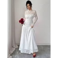 thumbnail image 5 of White Lace Ruched Long Sleeve Bodycon Maxi Dress For Evening Party, 5 of 30