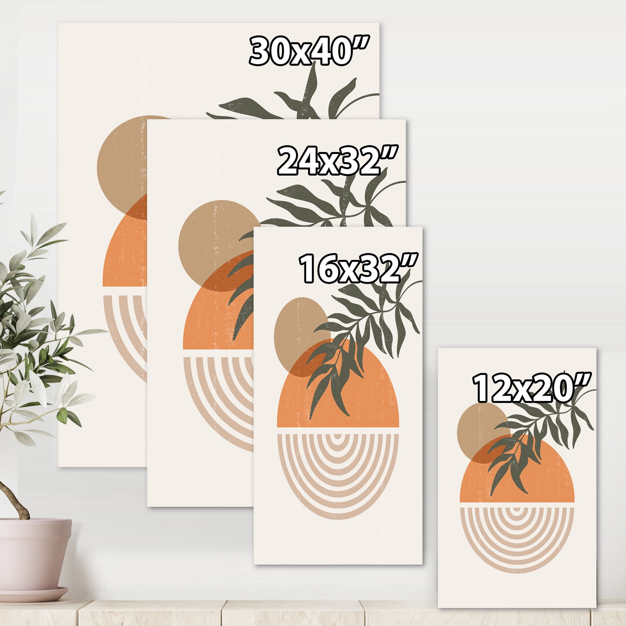 Designart ' Abstract Geometrical Moon and Sun With Leaf I ' Modern Canvas Wall Art Print