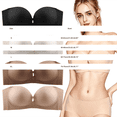 thumbnail image 3 of iHPH7 Front Closure Strapless Bras for Women Push Up Bra Non Slip Wireless Supportive Padded Bras Seamless Tube Comfortable Bra Coffee L, 3 of 9