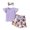 Purple, variant on Gerichy Girls Summer Outfits, Girls Fly Sleeve Ribbed Tops T Shirt Floral Prints Suspenders Shorts Headbands Outfits