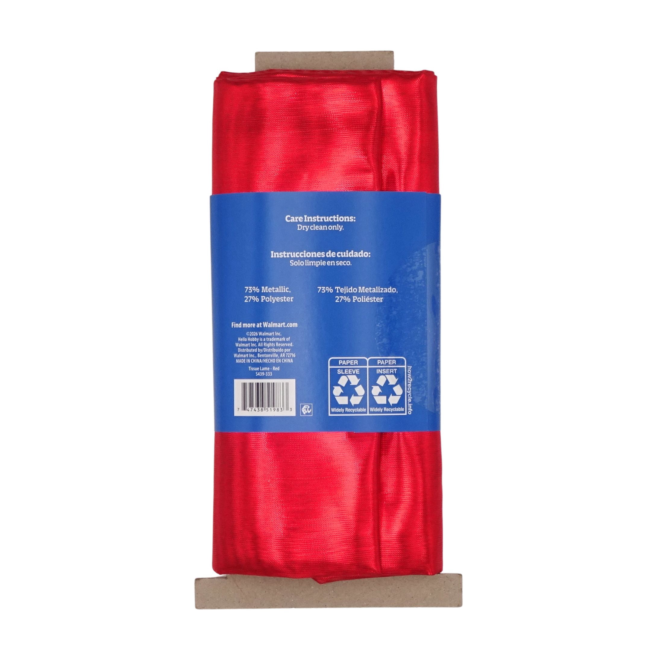 Hello Hobby 59” x 72” 73% Metallic 27% Polyester Tissue Lame 2 Yard Precut Fabric, Red, 59" Wide for Sewing & Crafting