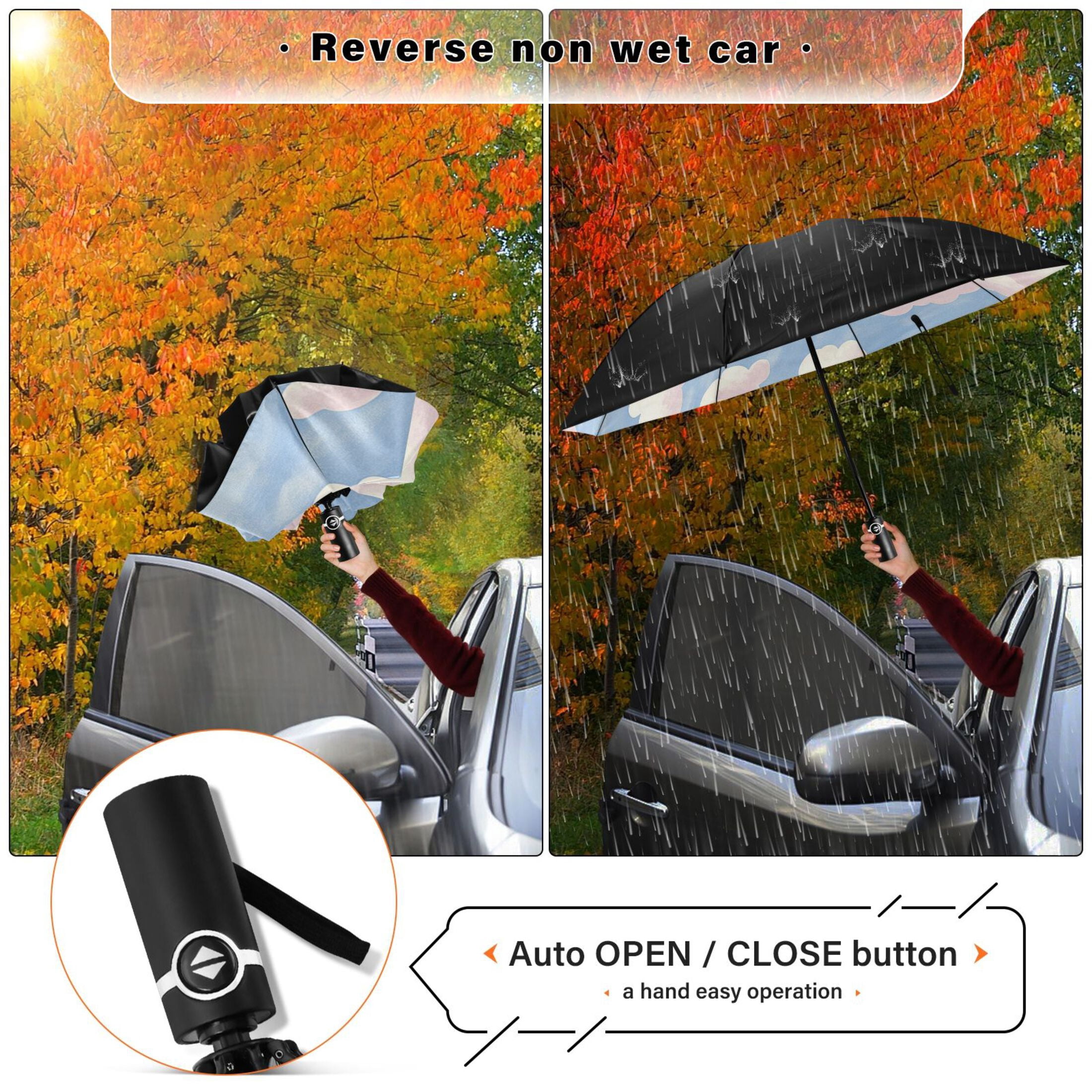 Blue Sky and White Clouds Extra Large Automatic Umbrella, UV Protection, Waterproof, Auto Open and Close
