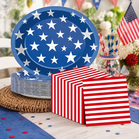 Patriotic Oval Paper Plates 11 Inch 4th of July American Flag Paper Plates and Napkins 250th Anniversary Independence Day Party Supplies for 25 Guests