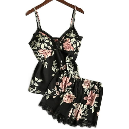 

Ma&Baby Women Lingerie Sleepwear Satin Silk Babydoll Lace Nightwear Pajamas Set