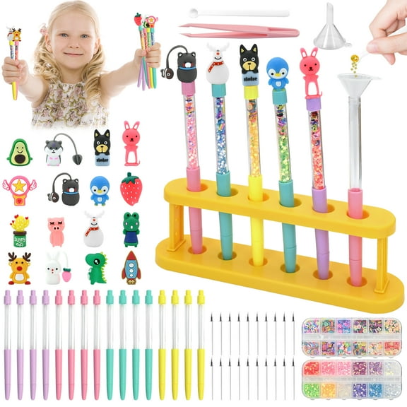 Meafeng DIY Pen Making Kit for Kids, 50  Assorted Accessories for Personalized Pens, Multicolor Arts & Crafts Kits Gifts for Boys and Girls Ages 6 
