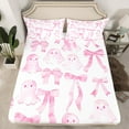 thumbnail image 2 of jejeloiu Cute Bowknot Bow Twin Sheet Sets,Cartoon Halloween Ghost Twin Fitted Sheet,Pink White Ombre Flat Sheet For Girls,Super Cozy Bedroom Decor,3pcs, 2 of 7