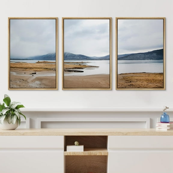 IDEA4WALL Framed Canvas Wall Art Serene Lake and Mountains Tranquil Waters Landscapes Modern Art Wall Decoration Photography Scenic Realism for Living Room, Bedroom, Office - 24"x36"x3 Natural