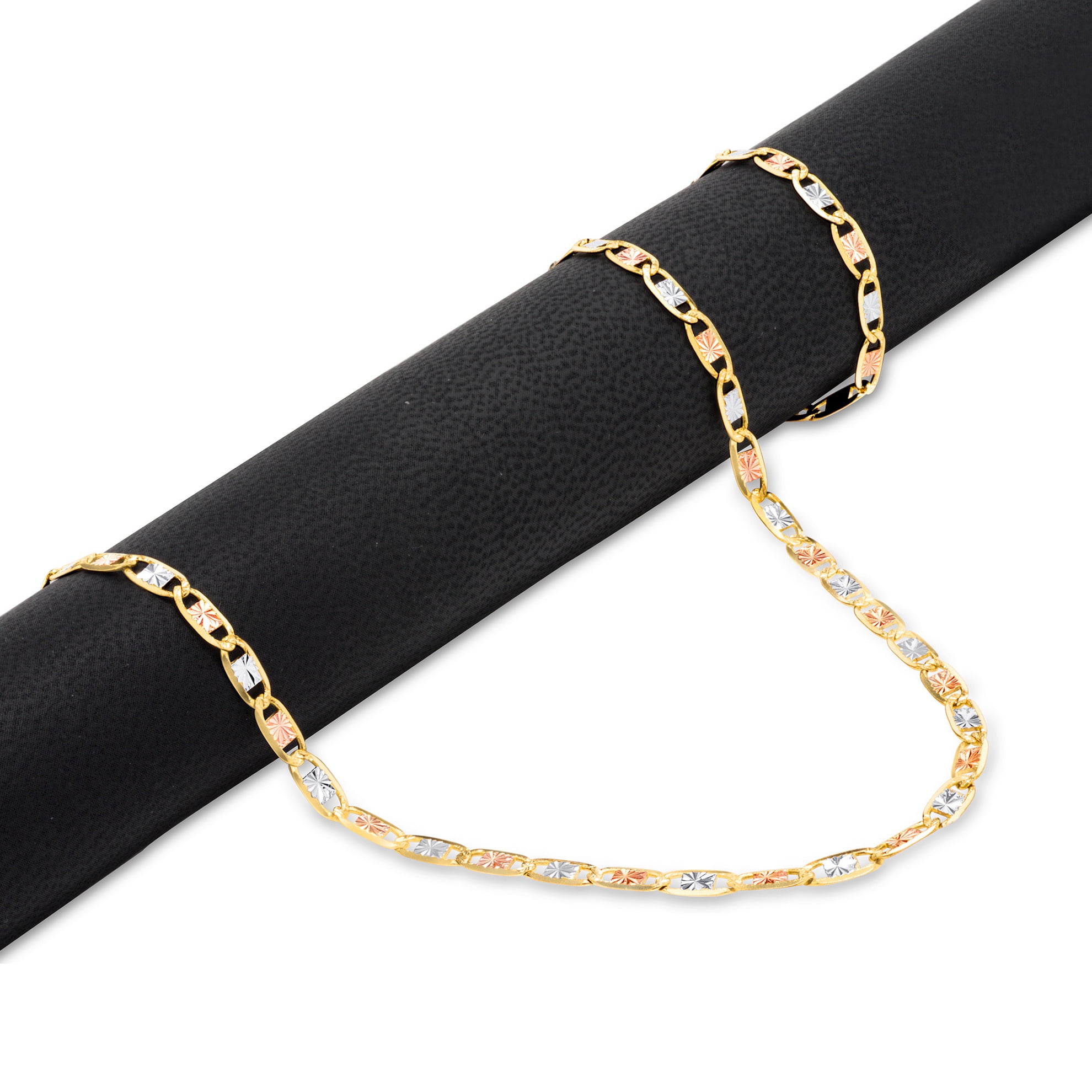 Nuragold 14k Real Yellow Rose White Gold Solid Valentina 3mm Anchor Link Chain Bracelet or Anklet (7"-9") Italian Jewelry for Men & Women