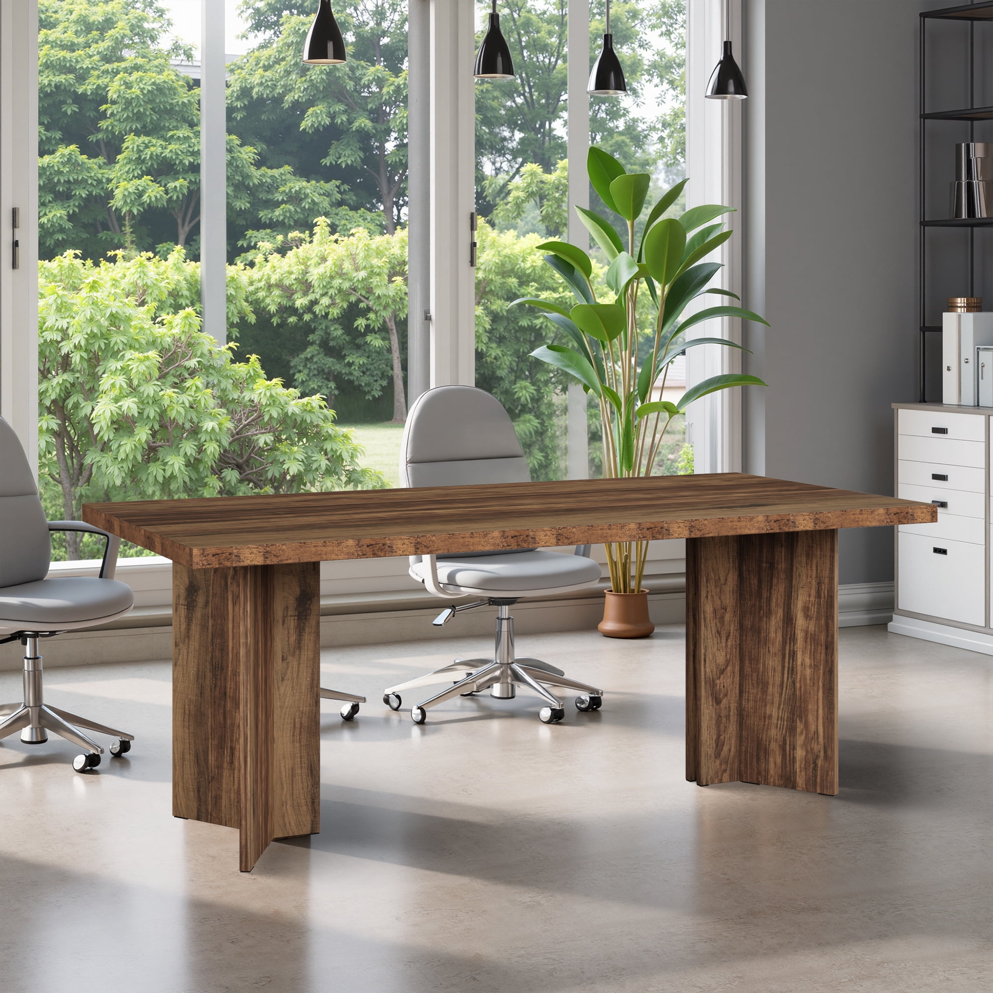 MAYEERTY 63 Inch Rectangular Farmhouse Dining Table, Vintage Walnut Wood Kitchen Dinner Table for 4 to 6 People, 300 LBS Heavy Duty E1 Chipboard Work Desk