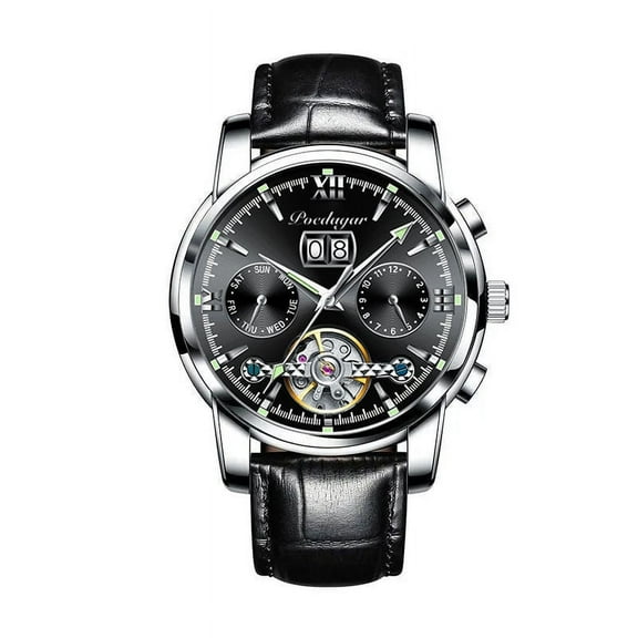 POEDAGAR New Luxury Men Mechanical Wristwatch Genuine Leather Automatic Clock Top Brand Sports Chronograph Men Watches