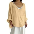 thumbnail image 3 of Baberdicy Women's Plus Size Cotton Shirts Long Sleeve Solid Color Loose Fit Casual Blouses Dresses, Khaki S, 3 of 8