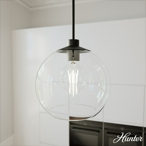 Hunter - Xidane 1-light Matte Black, Medium Size Pendant Light, Dimmable, Mid Century Modern Style, Globe Shaped, for Bedrooms, Dining, Living Rooms - 19512