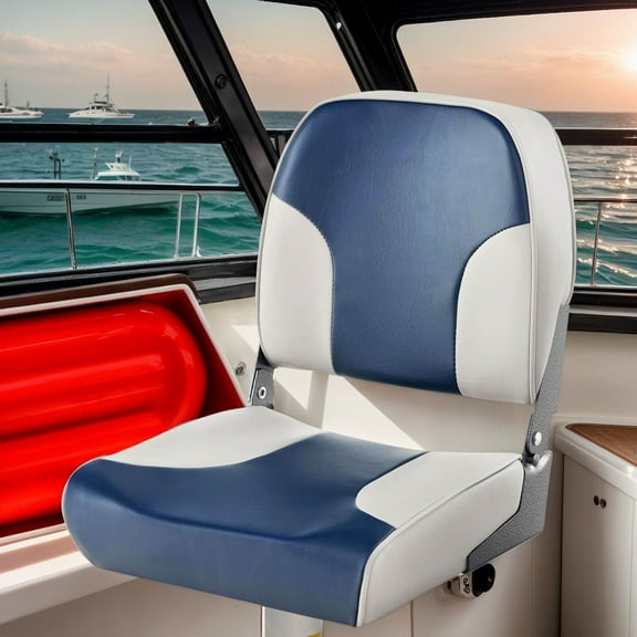 Demifill 2 Pieces Low Back Boat Seat Set with Sponge Padding and Aluminum Hinges, A Pair of Low Back Folding Boat Seats, Fishing Boat Chair with Elastic Sponge Padding and Hinge for Outdoor, Blue