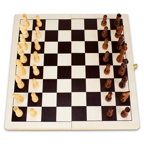 Brybelly Natural Wooden Folding Chess Game with Staunton Wood Carved  Pieces, 14-Inch