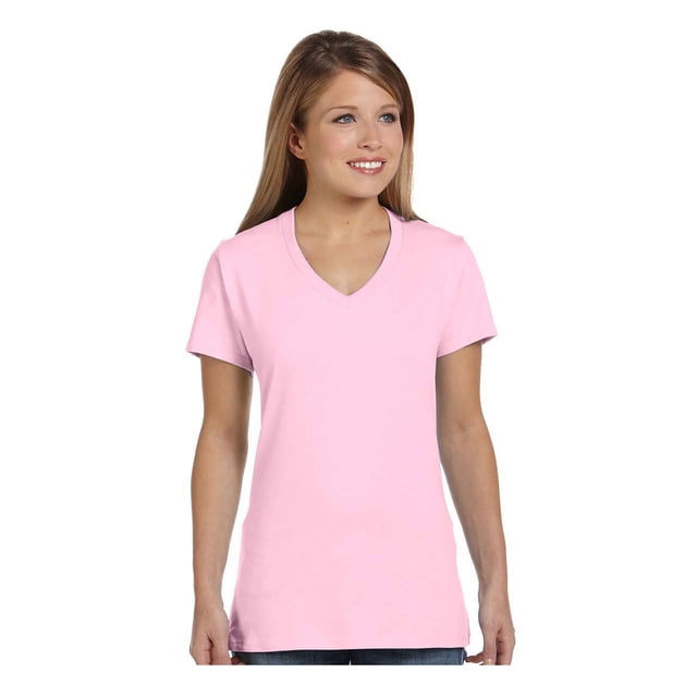 Hanes T-Shirt à Col en V pour Dames en Coton Ringspun Nano-T, Style S04V