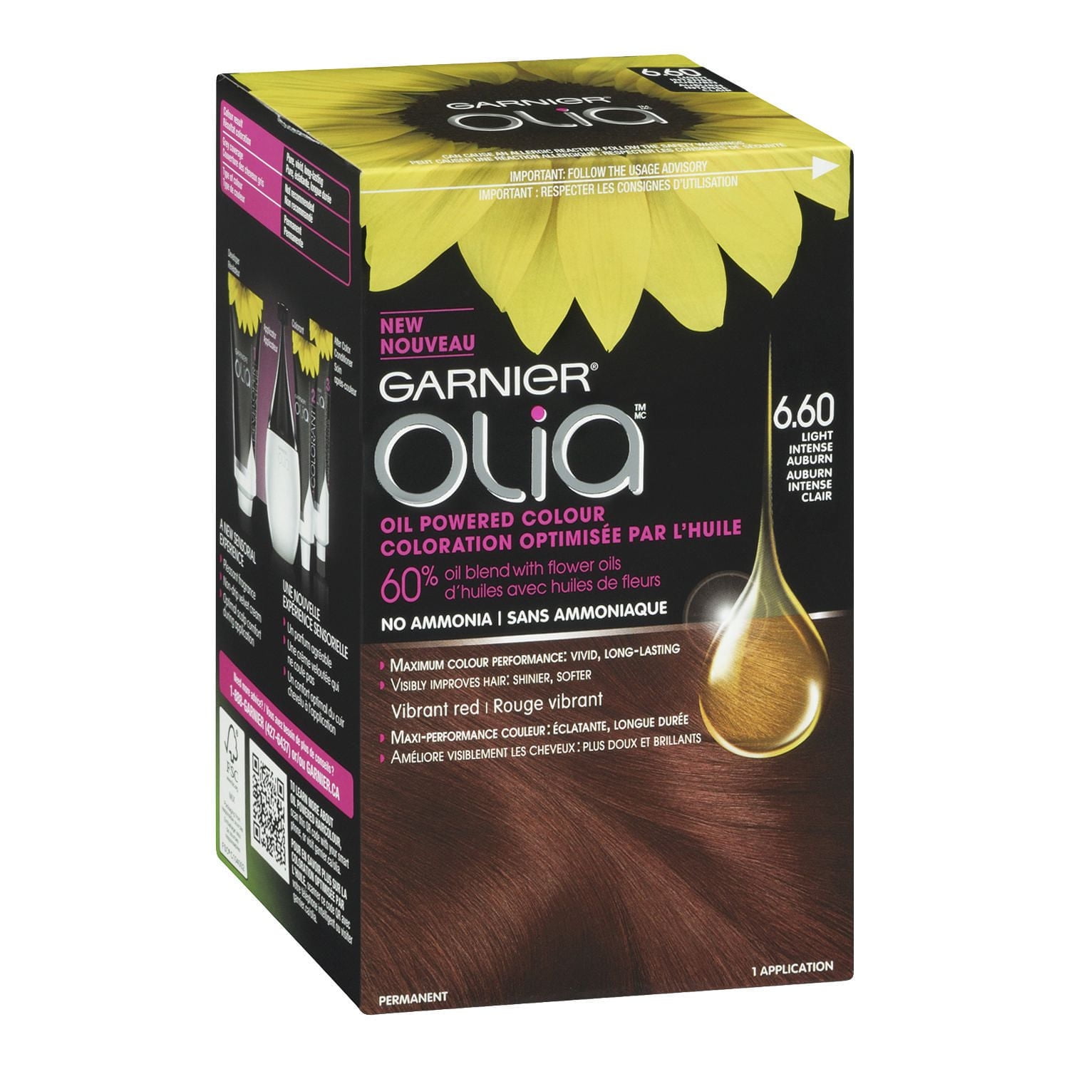 Coloration permanente optimisée par l'huile pour les cheveux sans ammoniaque Olia de Garnier, 1 unité