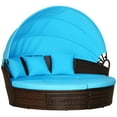 thumbnail image 1 of Outsunny Chaise Longue de Patio avec Canapé-Lit Rond Coussiné - Ensemble de 4, Bleu, 1 of 10