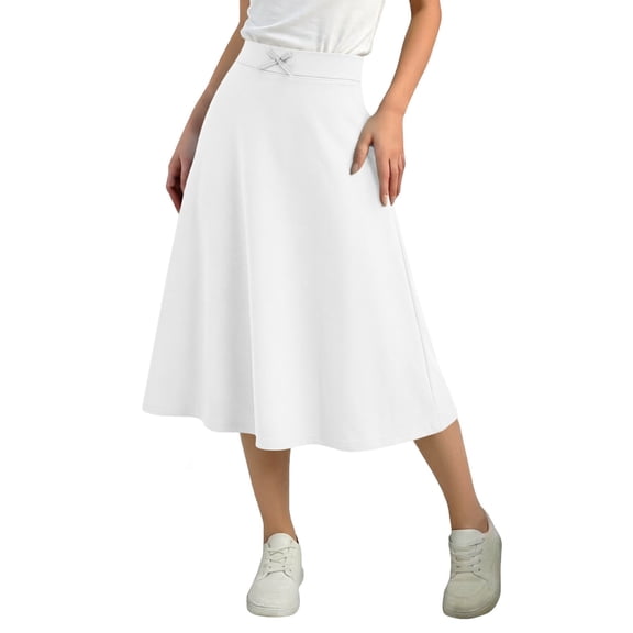ZToonmas Girls' 5-15Y Solid Color A-Line Midi Skirt Elastic Waist Flared Skirt with Bow Kids' Casual and Sports Skirt