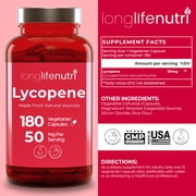 LongLifeNutri Lycopene 50mg, Natural Tomato Extract, 180 Veg Capsules