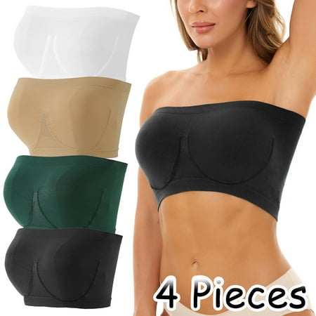 

4 pieces sports bras for women plus size strapless bra bandeau tube padded top stretchy yoga fitness bra