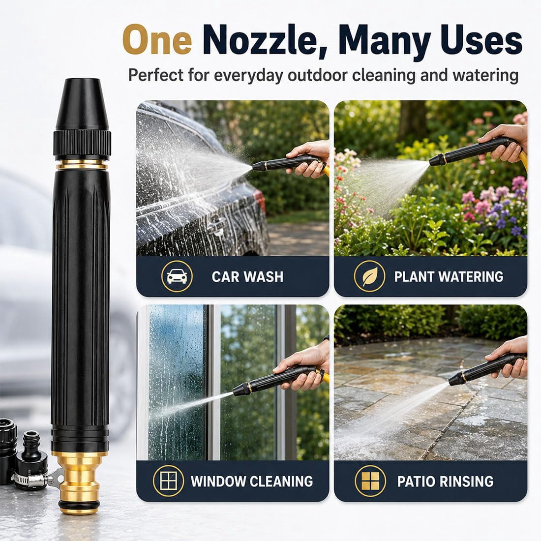 High Pressure Hose Nozzle – Garden Hose Sprayer with Adjustable Patterns, Home Car Wash Water Gun for Plant Watering, Patio Cleaning & Pet Bathing