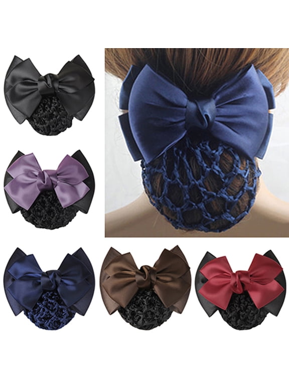 Women Pro Bow Barrette Hair Clip Cover Bowknot Bun Snood Hairnet Hair Accessory
