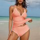 thumbnail image 1 of Traje de baño de bikini de verano para mujer, de color liso, con cojín en el pecho y sin soporte de acero, sin espalda, con tirantes, de nailon., 1 of 6