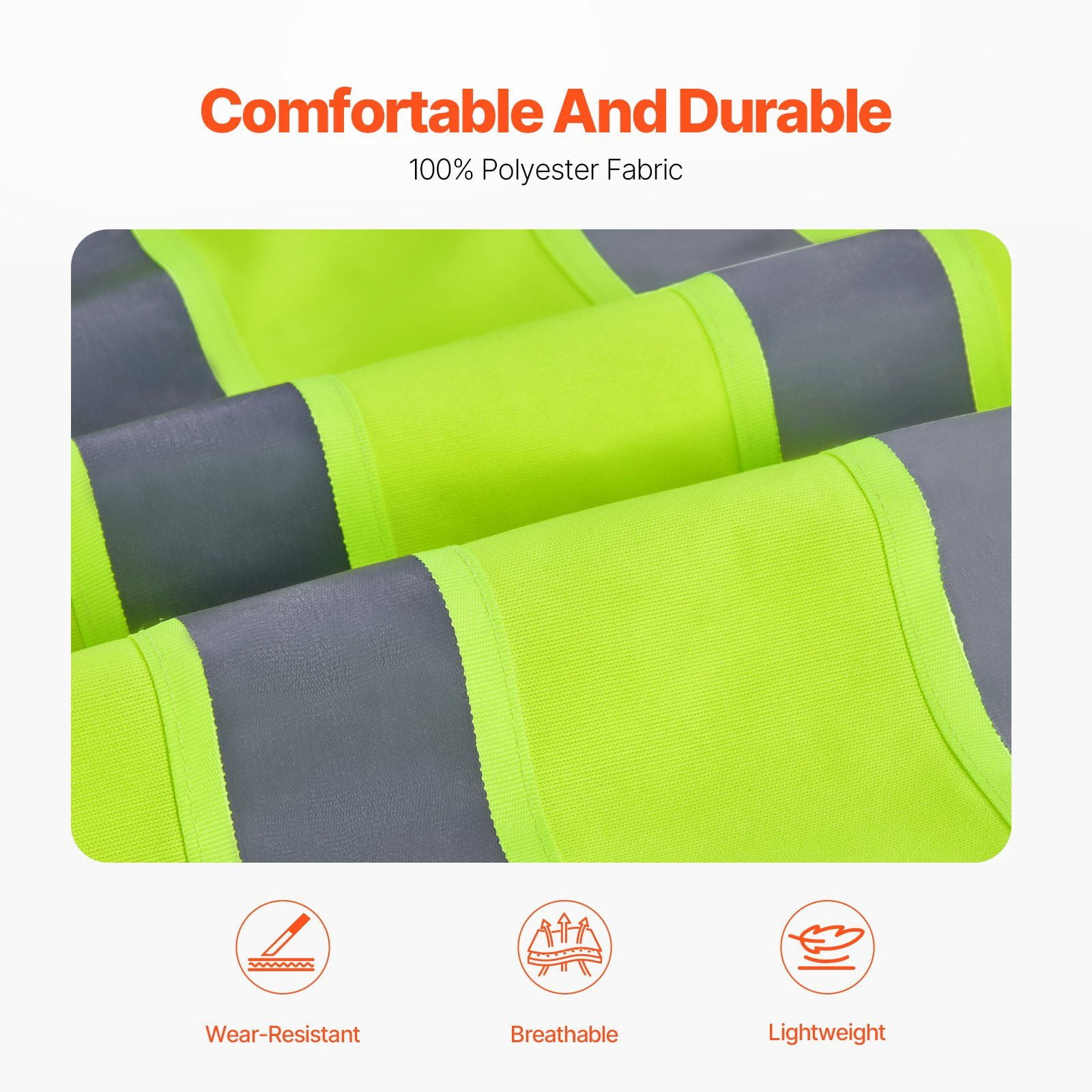 Heavy-Duty Reflective Work Vest with 10 Pockets, High Visibility Yellow for Construction & Security