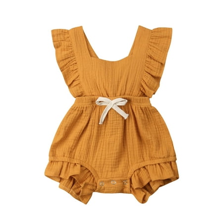 

Fashion Newborn Baby Girl Lovely Ruffle Solid Color Romper Bodysuit Jumpsuit Outfits Sunsuit