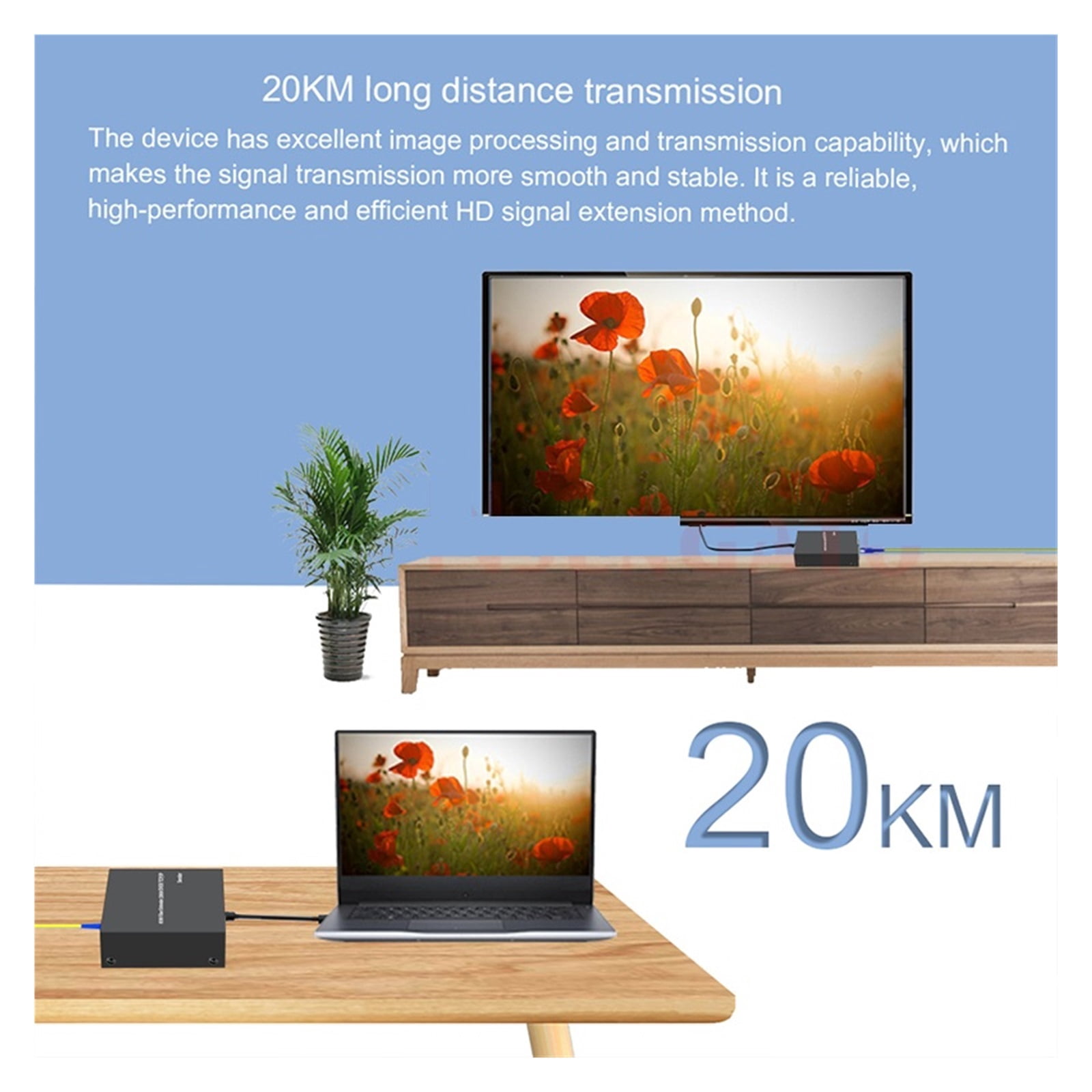 20km KVM over Fiber Optic Extender, 1080P High-Def Media Control Kit