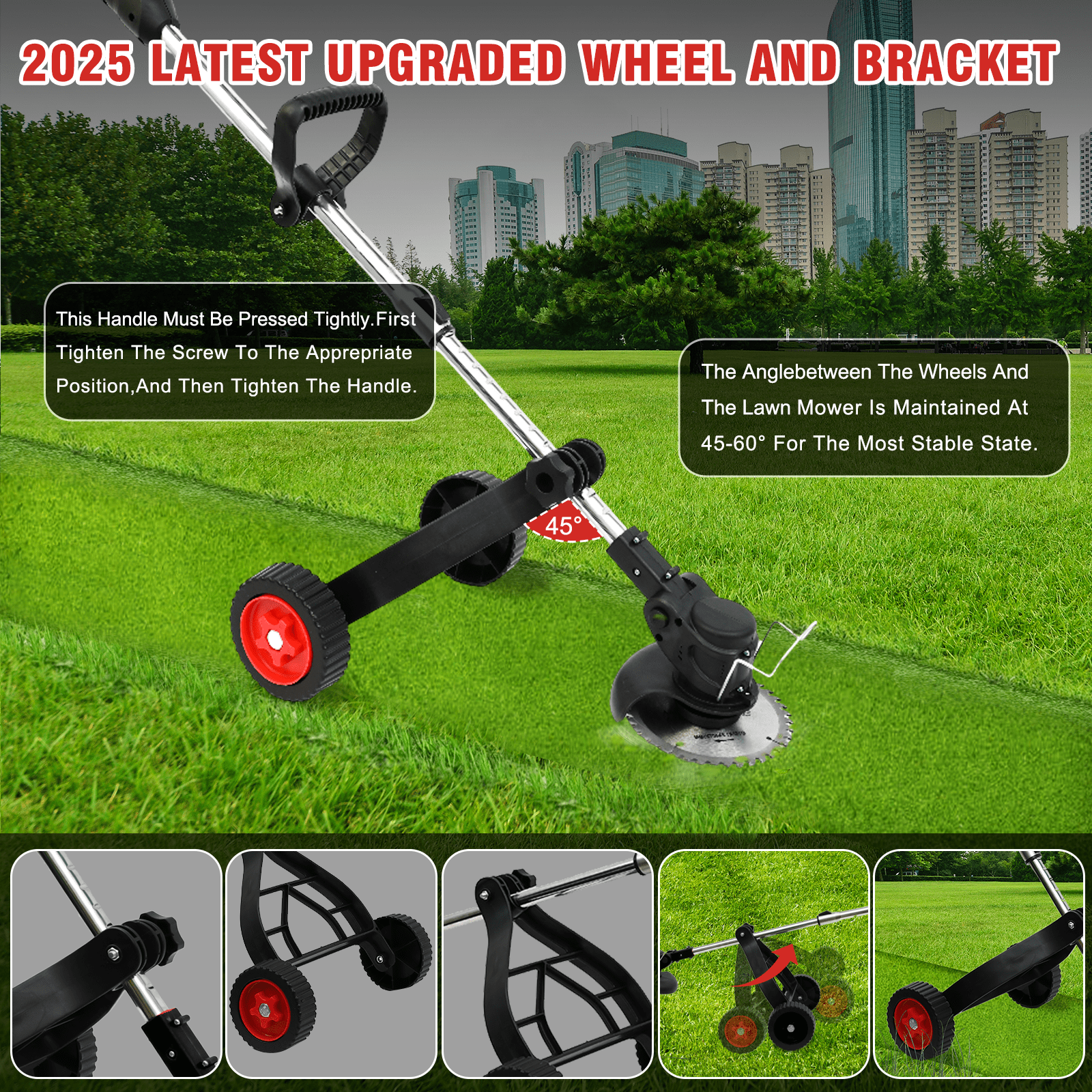 BAOKALER Cordless Electric Weed Wacker String Trimmer with Wheels, Equipped with Three Types of Blades and 2 Battery