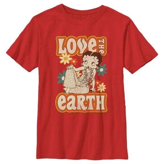 Boy's Betty Boop Love the Earth  Graphic Tee Red Small