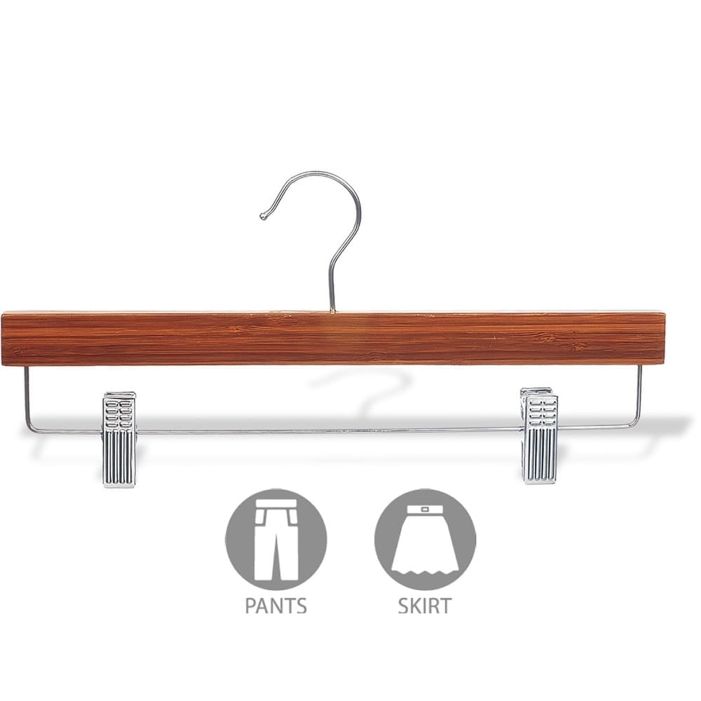 The Great American Hanger Company Bamboo Bottoms Hanger with Adjustable Cushion Clips, Eco-Friendly 14 Inch Flat Wooden Hangers with Chrome Swivel