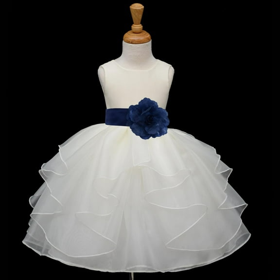 Ekidsbridal Ivory Navy Shimmering Organza Flower Girl Dresses for Toddlers Junior Bridesmaid Beauty Pageant Christening Gown 4613S S