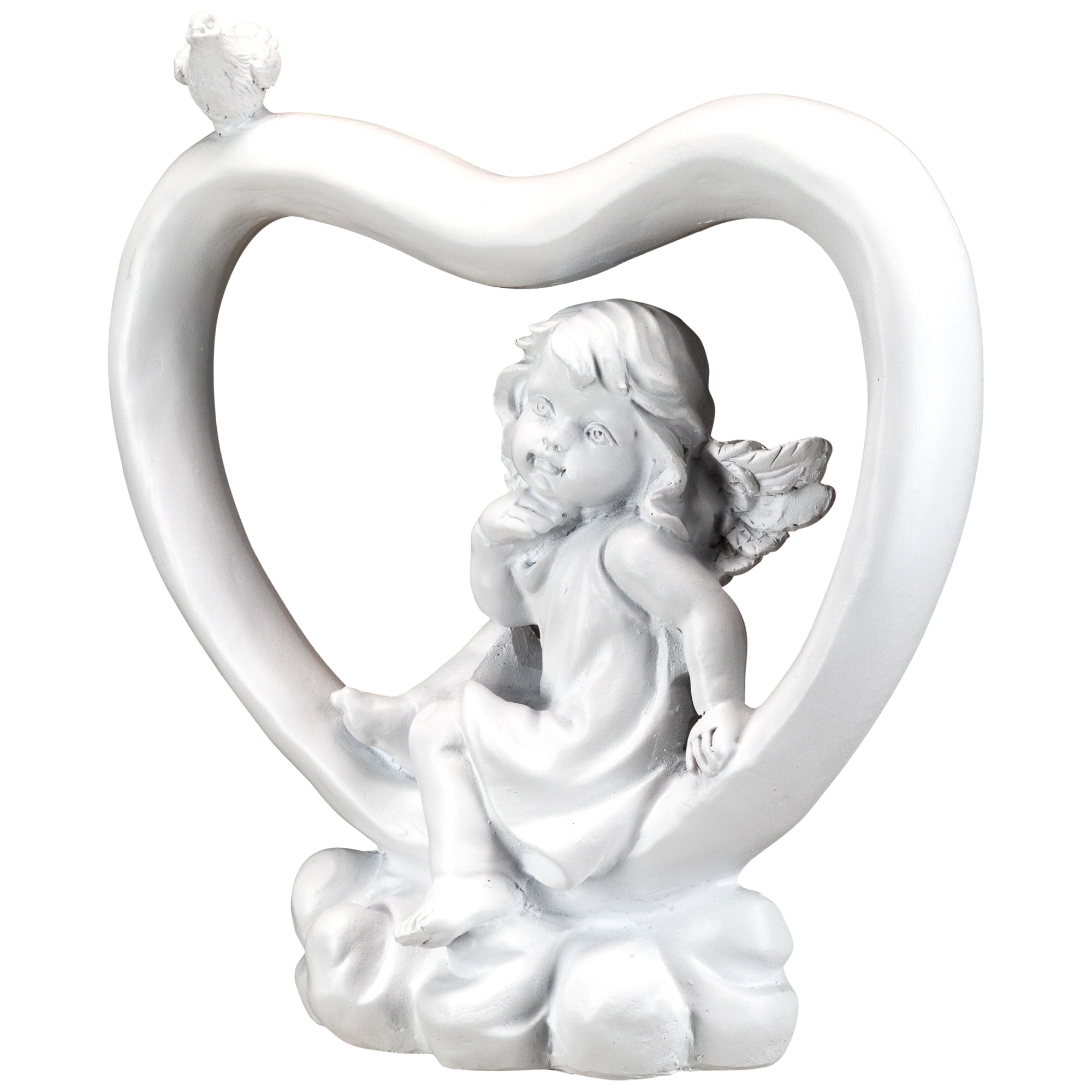 Northlight Cherub Heart with Bird Decoration - 7" - White