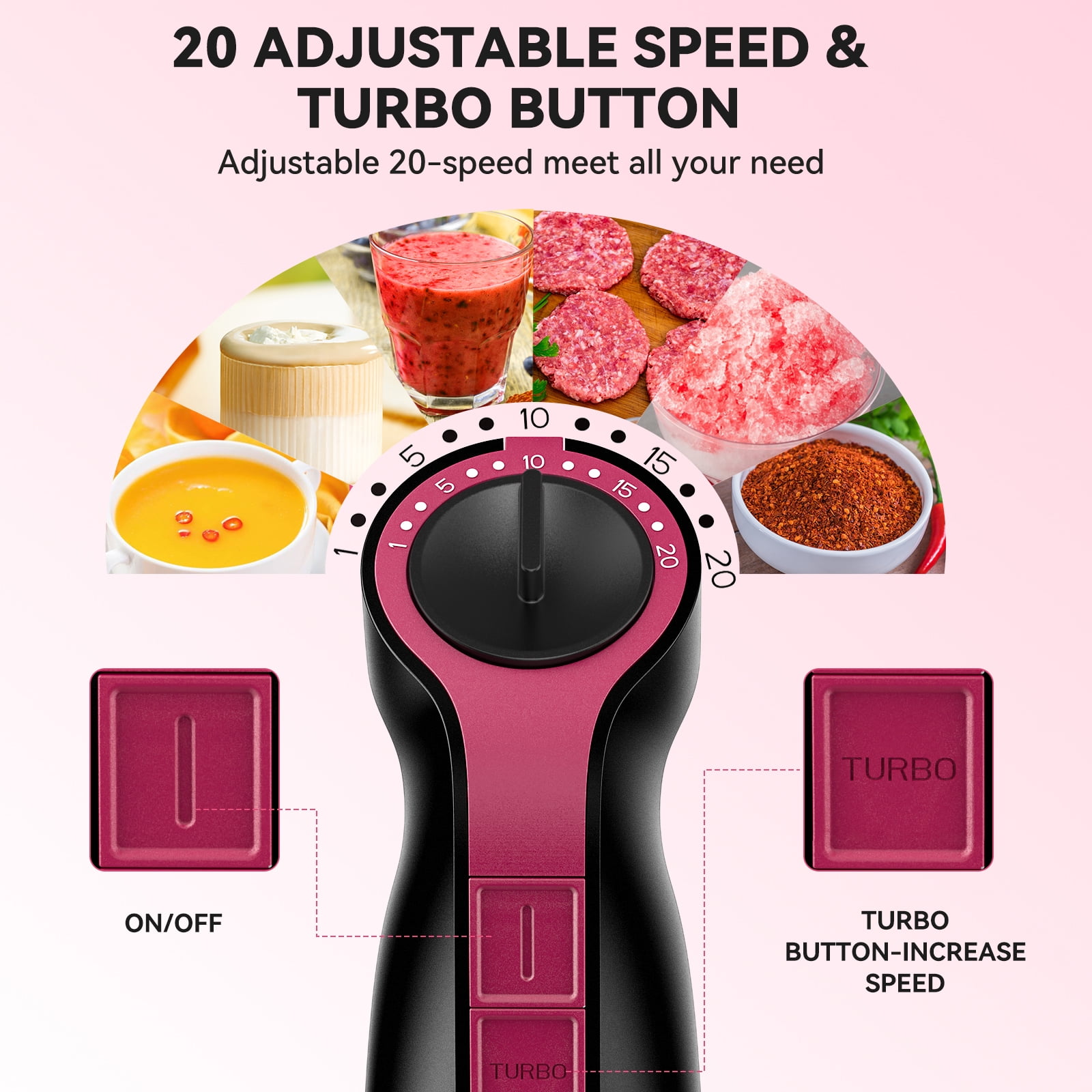 LINKChef Immersion Blender, 20Speed 1000W 5in1 Immersion Hand Blender, Stick Blender with Turbo Mode(图4)