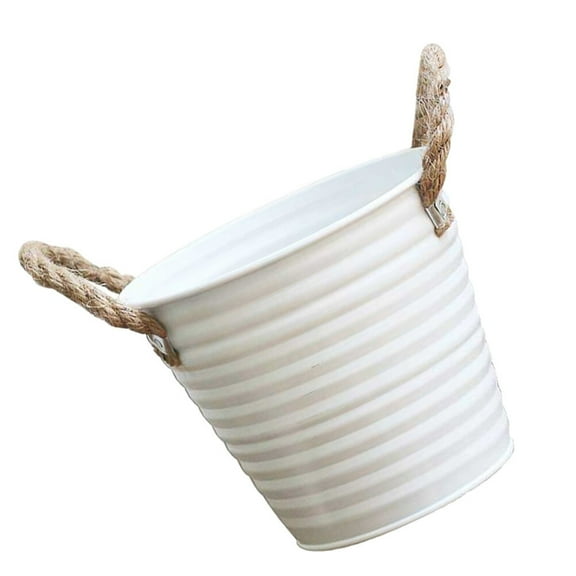 Galvanized Planters Rope Tin Flower Pot Gardening Portable Baby