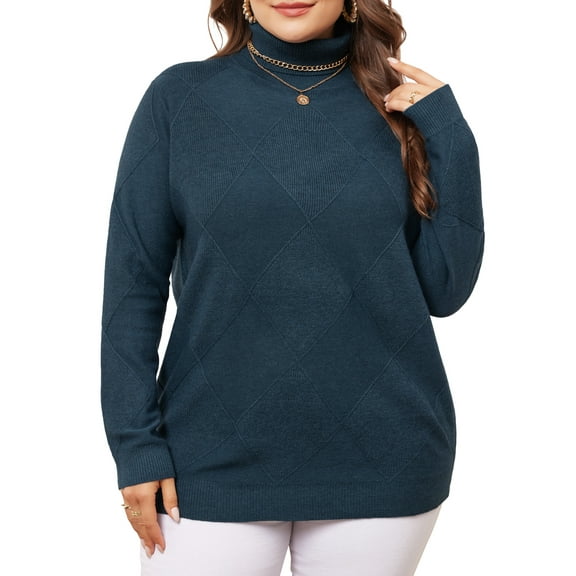 DARING DIVA Plus Size Long Sleeve Turtleneck Novelty Sweater 1X Blue